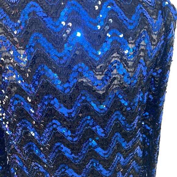 Three Flaggs Vintage Womens Top Size Medium Blue Sequin V Neck Long Sleeve - Picture 3 of 6